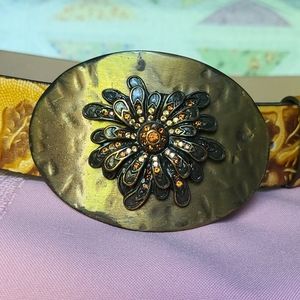 Brambilla Leather Belt with Rhinestone Buckle